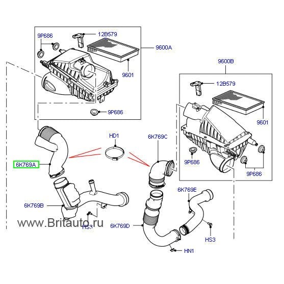 LR036471 - HAVA FİLTRE BORU ÜST SAĞ 4.4L V8 - Land Rover