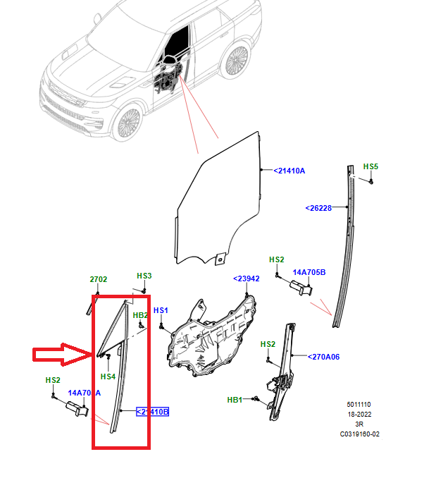LR181994 - ÖN KELEBEK CAMI SAĞ (NEW SPORT 23>) - Land Rover