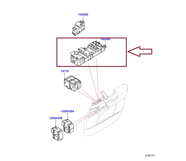 LR174523 - ÖN CAM AÇMA DÜĞMESİ SOL | 2'Lİ (NEW DEFENDER) - Land Rover