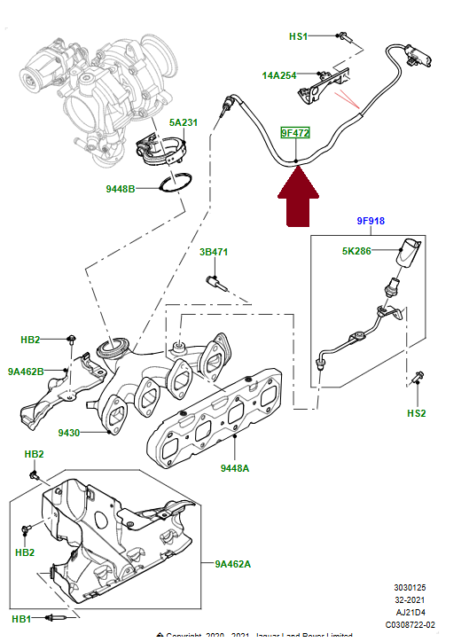 LR141393 - EGZOZ GAZ SICAKLIK SENSÖRÜ 2.0 DZL. (VELAR) - Land Rover