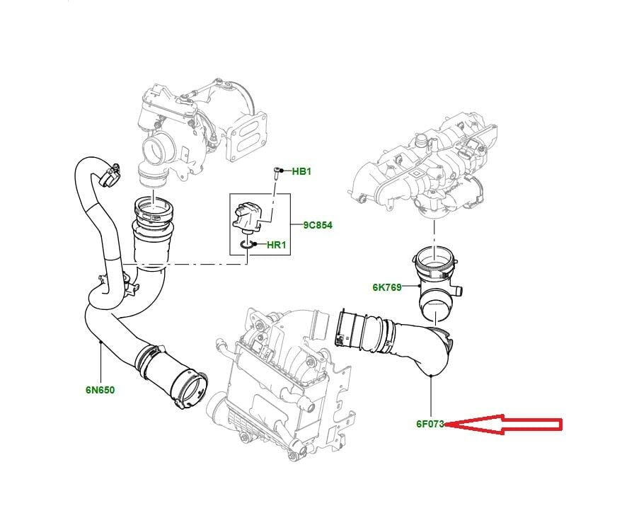 LR092412 - İNTERCOOLER ÇIKIŞ HORTUMU 2.0 BNZ (DİSC.S5/SPORT/VELAR) - Land Rover