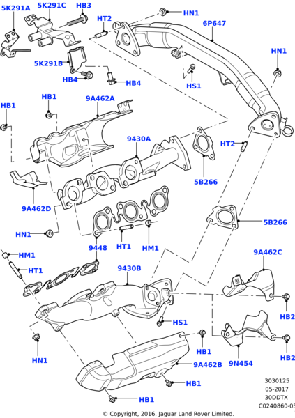 LR061960 - EGZOST MANİFOLD SOL (3.0L V6 VG) - Land Rover