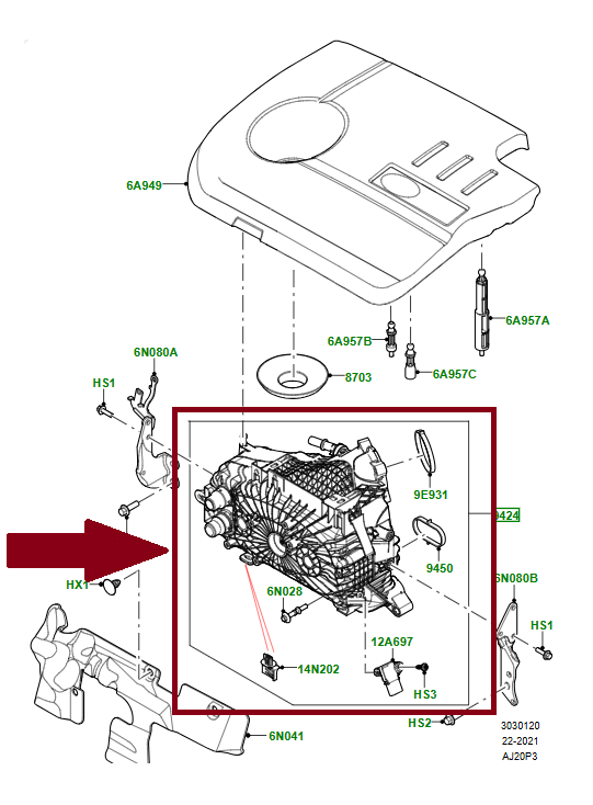 LR125565 - EMME MANİFOLDU KOMPLE 1.5L BNZ. (NEW EVOQUE 19>) - Land Rover
