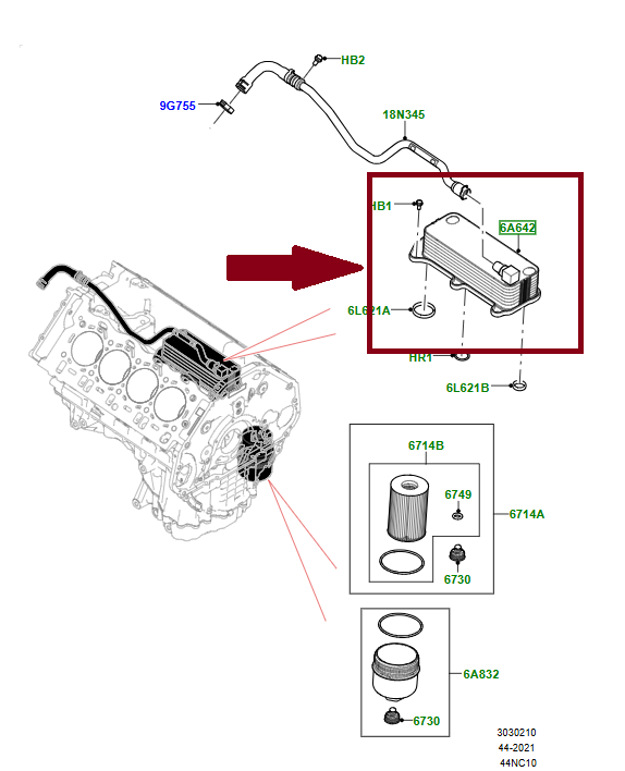 LR158733 - MOTOR YAĞ SOĞUTUCU 4.4 V8 BNZ. (NEW VOGUE>22) - Land Rover