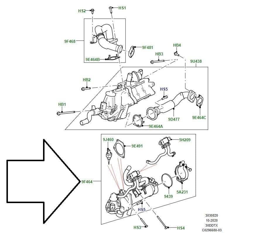 LR069681 - EGR SOĞUTUCUSU SOL 3.0 V6 DZL GEN2 (VOGUE/SPORT/DİSC.S5/VELAR) - Land Rover