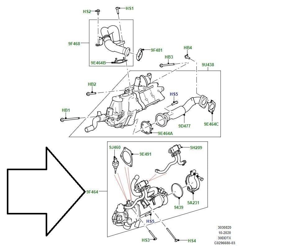 LR069681 - EGR SOĞUTUCUSU SOL 3.0 V6 DZL GEN2 (VOGUE/SPORT/DİSC.S5/VELAR) - Land Rover