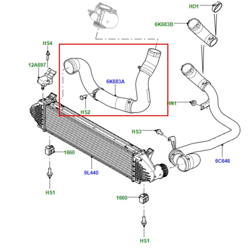 LR066429G - INTERCOOLER HORTUMU (2.2) - Eurospare