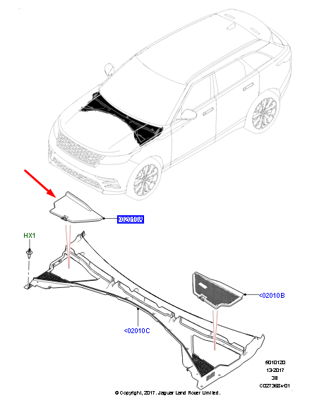 LR093085 - ÖN CAM ALT IZGARA KAPAĞI SAĞ (VELAR) - Land Rover