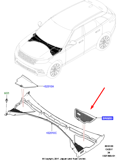 LR093092 - ÖN CAM ALT IZGARA KAPAĞI SOL (VELAR) - Land Rover