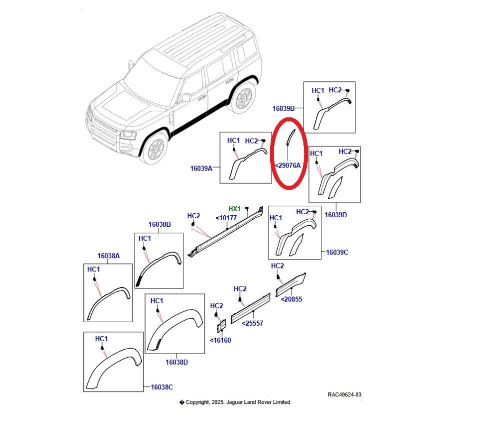 LR178934 - ARKA KAPI DODİĞİ SAĞ (NEW DEFENDER) - Land Rover
