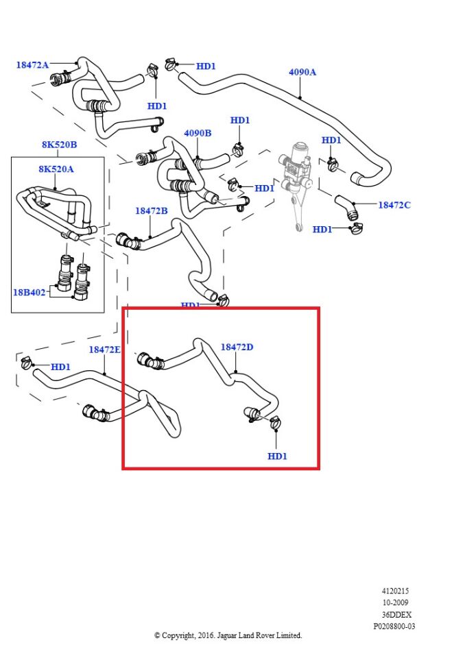 LR014677 - KALORİFER SU HORTUMU 3.6 DZL. (VOGUE) - Land Rover