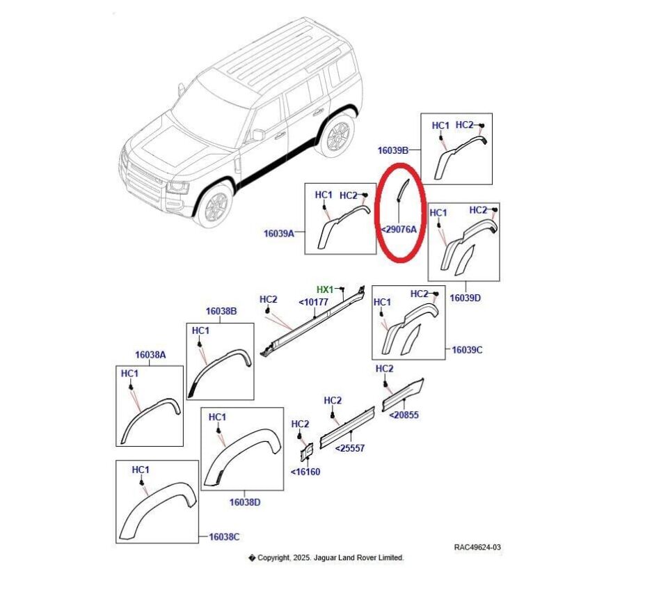 LR178935 - ARKA KAPI DODİĞİ SOL (NEW DEFENDER) - Land Rover
