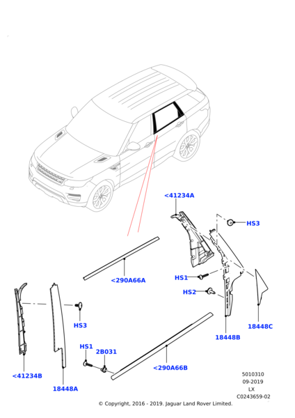 LR043790 - ARKA KAPI ÜST ÇITA SOL (3.0LV6/SPORT) - Land Rover