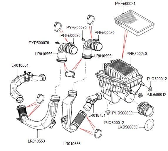 LR018731 - HAVA FİLTRE ALT BORU SOL (3.6) - Land Rover