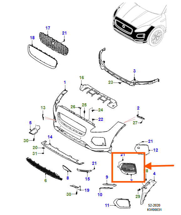 J9C27168 - ÖN TAMPON SİS KAPAĞI SOL (E-PACE) - Jaguar