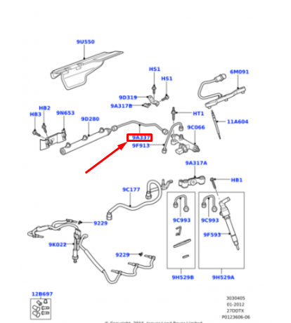 LR004715 - ENJEKTÖR BORUSU SAĞ 2.7 DZL. (SPORT/DİSC.S3/4) - Land Rover