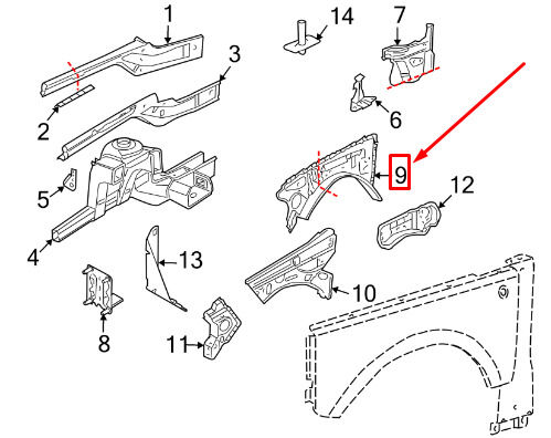 LR018352 - ÖN PANEL İÇ SACI-SAĞ RR-2010 - Land Rover