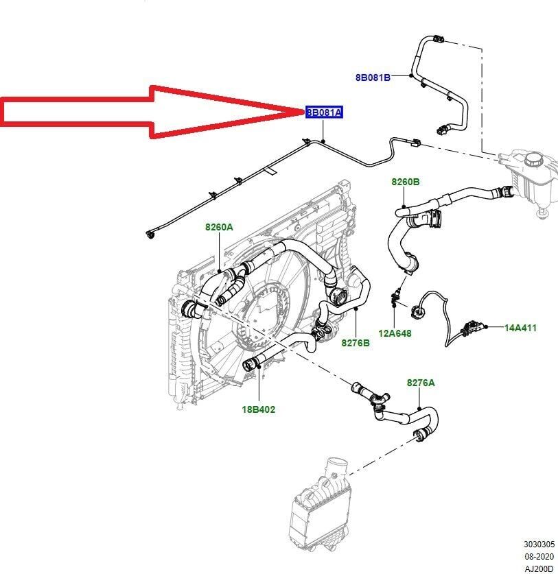 LR163783 - RADYATÖR SU DEPO TAHLİYE HORTUM UZUN (1.5 BNZ EVOQUE) - Land Rover