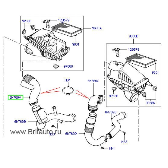 LR036471 - HAVA FİLTRE BORU ÜST SAĞ 4.4L V8 - Land Rover