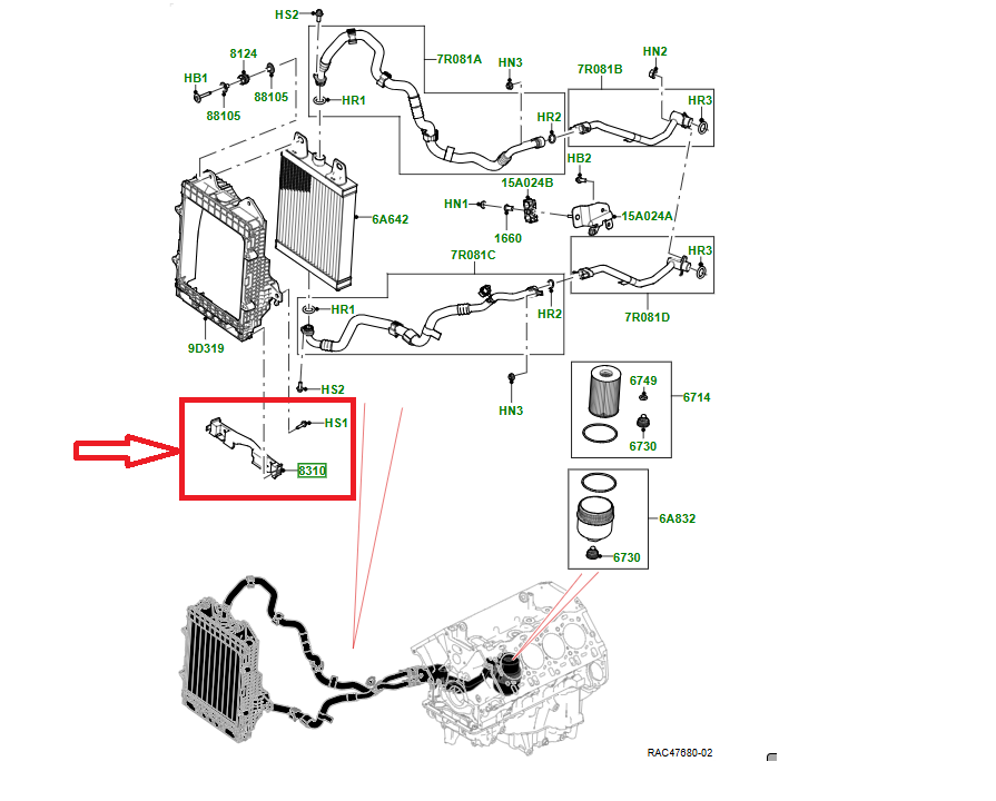 LR184972 - YAĞ SOĞUTUCU ÇERÇEVE BRAKETİ (NEW VOGUE 4.4) - Land Rover