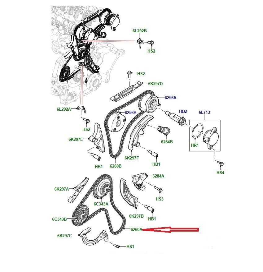 LR125412 - EGZANTİRİK ZİNCİRİ (2.0L/ALL/DİSC.5/VELAR) - Land Rover
