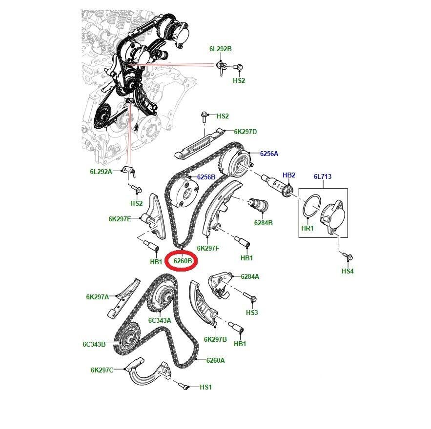 LR125413 - EGZANTİRİK ZİNCİRİ (2.0L/ALL/DİSC.5/VELAR) - Land Rover