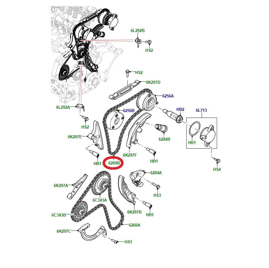 LR125413 - EGZANTİRİK ZİNCİRİ (2.0L/ALL/DİSC.5/VELAR) - Land Rover