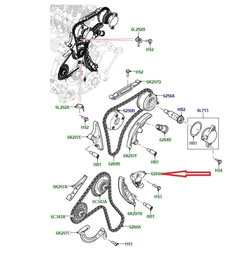LR125414 - EGZANTİRİK ZİNCİR GERGİSİ  (2.0L/ALL/DİSC.5/VELAR) - Land Rover