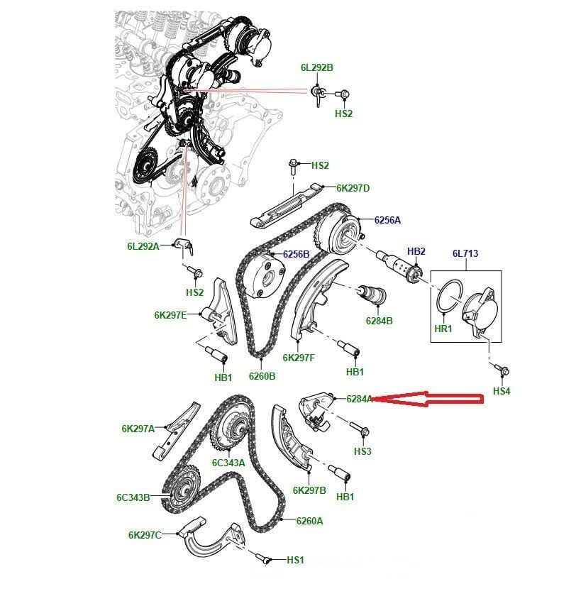 LR125414 - EGZANTİRİK ZİNCİR GERGİSİ  (2.0L/ALL/DİSC.5/VELAR) - Land Rover