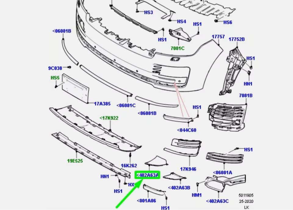 LR099124 - ÖN TAMPON FREN KALİPER HAVA KANALI ALT SAĞ (VOGUE) - Land Rover