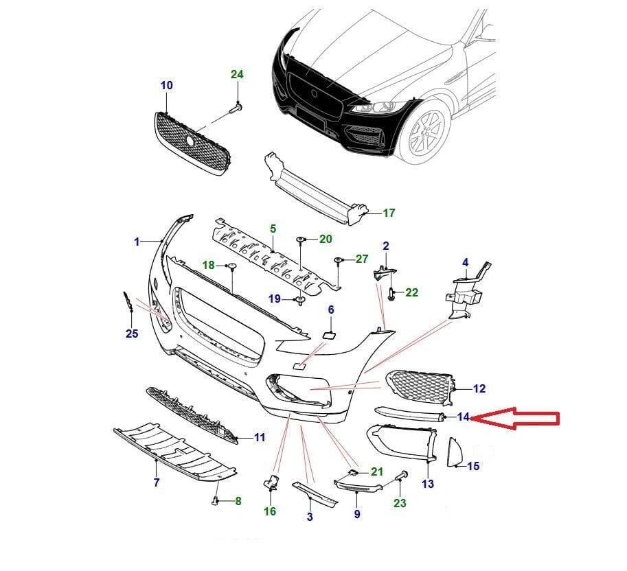 T4A6232 - ÖN TAMPON IZGARA KAPAĞI SAĞ | SİYAH (F-PACE) - Jaguar