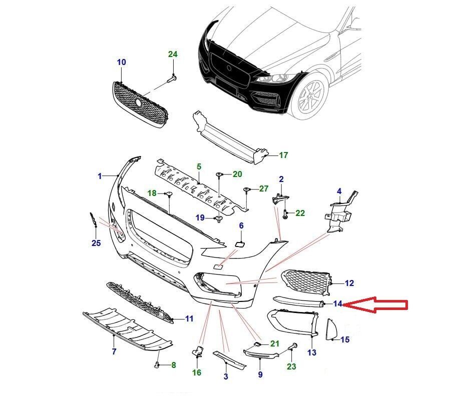 T4A6232 - ÖN TAMPON IZGARA KAPAĞI SAĞ | SİYAH (F-PACE) - Jaguar