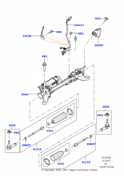 LR178235 - DİREKSİYON KUTUSU KOMPLE (2.0L PHİEV) - Land Rover
