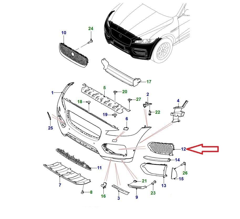 T4A6215 - ÖN TAMPON SİS IZGARASI SAĞ | SİYAH (F-PACE) - Jaguar