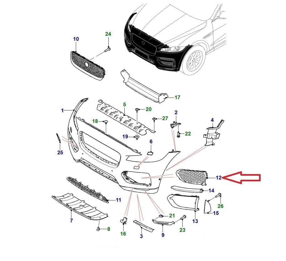 T4A6219 - ÖN TAMPON SİS IZGARASI SOL | SİYAH (F-PACE) - Jaguar