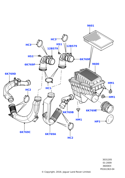 LR010553 - HAVA FİLTRE ÜST BORU SAĞ (3.6) - Land Rover