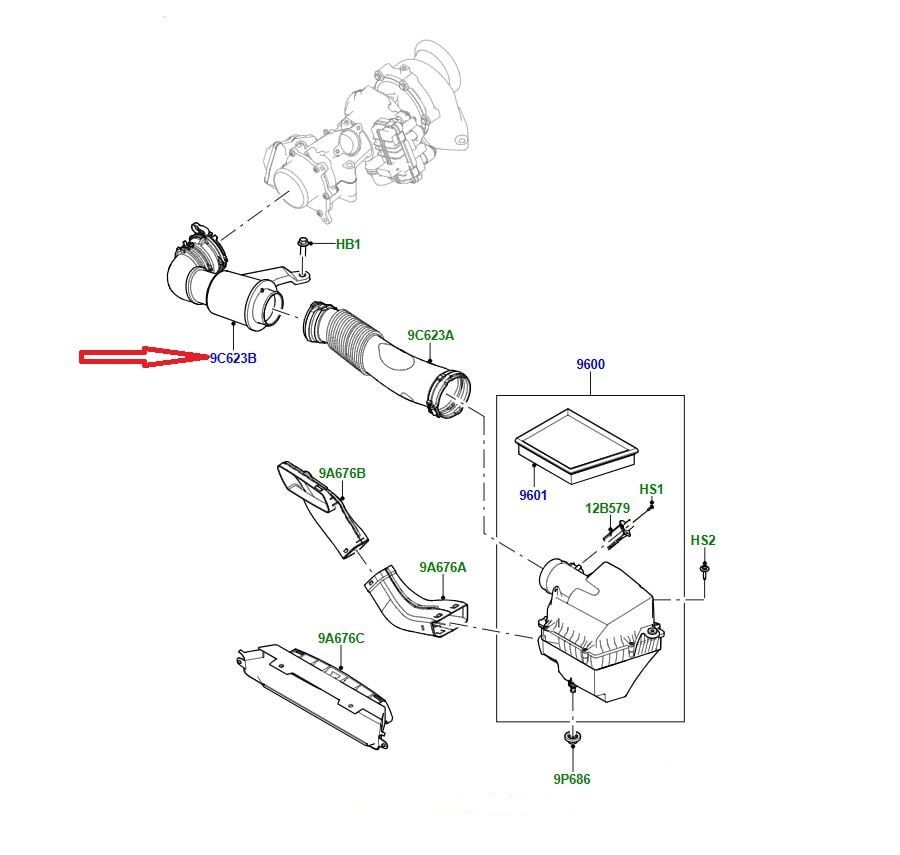 113123482 - TURBO GİRİŞ BORUSU 2.0 DZL. (VELAR) - Land Rover